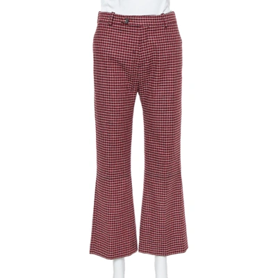 Pre-owned Chloé Red & Black Checked Wool Flared Trousers M