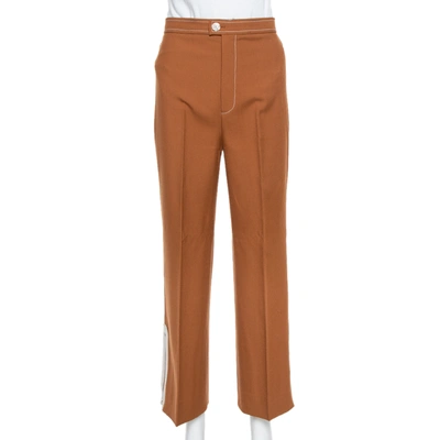 Pre-owned Gucci Brown Wool Contrast Zip Detail Straight Leg Trousers S