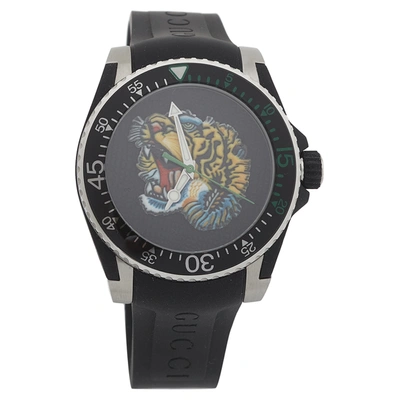 Pre-owned Gucci Black Stainless Steel Tiger Motif Ya136318 Men's Wristwatch 40mm