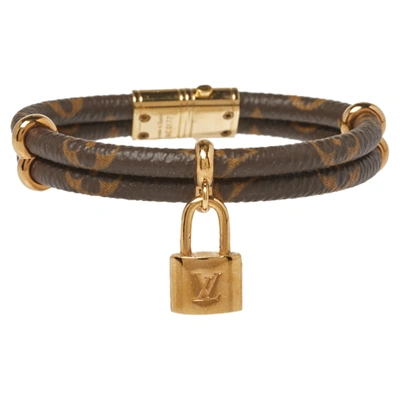Pre-owned Louis Vuitton Keep It Twice Monogram Canvas Padlock Charm Bracelet In Brown