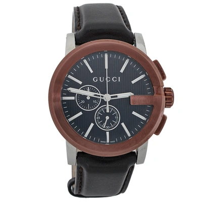 Pre-owned Gucci Black Two-tone Stainless Steel Leather G-chrono 101.2 Men's Wristwatch 44 Mm