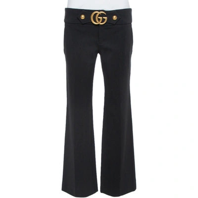 Pre-owned Gucci Black Knit Gg Hardware Detail Stretch Mid-rise Pants M