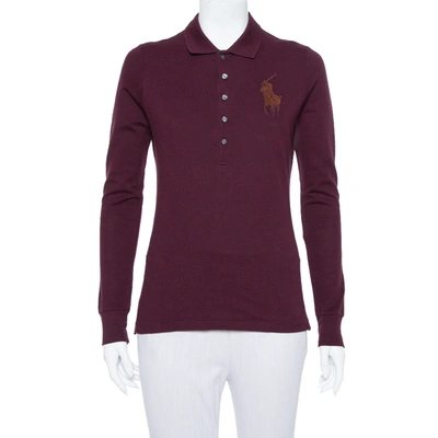 Pre-owned Ralph Lauren Burgundy Pique Knit Long Sleeve Polo T Shirt M