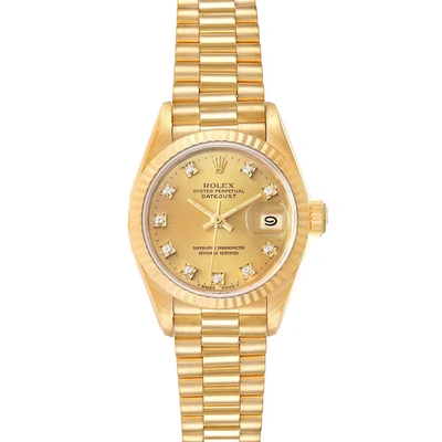 Pre-owned Rolex Champagne Diamonds 18k Yellow Gold President Datejust 69178 Women's Wristwatch 26 Mm