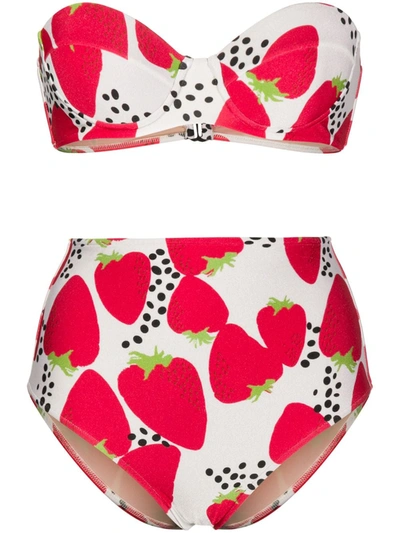 Adriana Degreas Strawberry Print Bikini Set In Red
