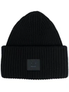 Acne Studios Pansy Face Patch Rib Wool Beanie In Black