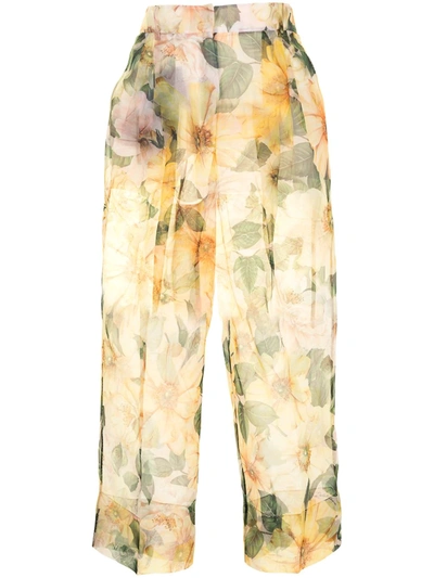Dolce & Gabbana Floral-print Sheer Trousers In Yellow