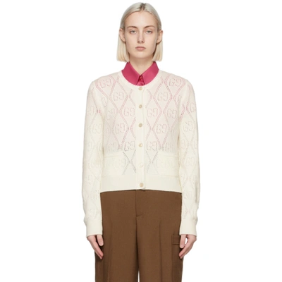 Gucci Off-white Wool Gg Perforated Crop Cardigan In Ivory