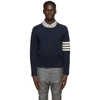 Thom Browne Wool Sweater With Inlaid 4-bar Stripses Pattern In Blue