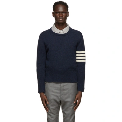 Thom Browne Wool Sweater With Inlaid 4-bar Stripses Pattern In 415 Navy