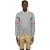 Thom Browne Tricolor Inlay Milano Stitch Cotton Sweater In 055 Light G