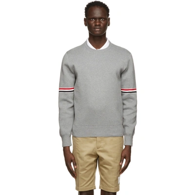 Thom Browne Tricolor Inlay Milano Stitch Cotton Sweater In Grey