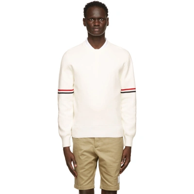 Thom Browne Tri-colour Stripe Sleeve Sweater In 100 White