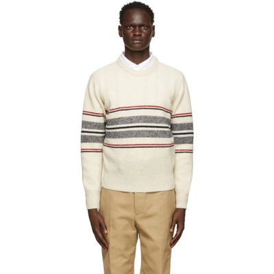 Thom Browne Off-white Mohair Cricket Stripe Jumper In 100 White