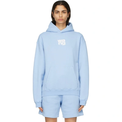 Alexander Wang Garment Washed Hoodie With Wang Puff Print In Blue
