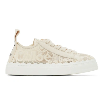 Chloé Lace Lauren Low-top Sneakers With Pull Tab In White