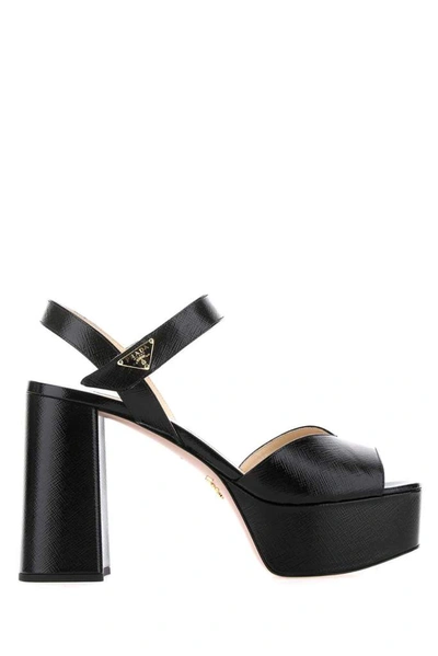 Prada Women's Leather Platform Sandals In Black