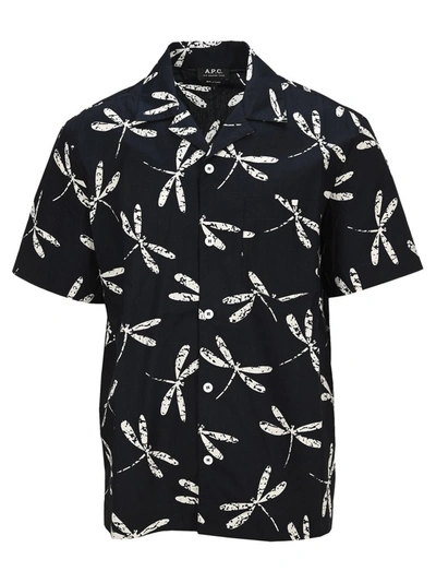 Apc Edd Dragonfly-print Cotton-poplin Shirt In Blue