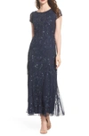 Pisarro Nights Embellished Mesh Gown In Navy/navy