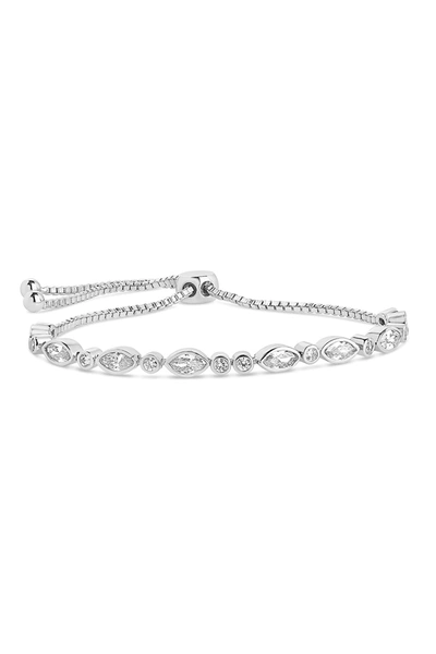 Sterling Forever Rhodium Marquis Cubic Zirconia Slider Bolo Bracelet In Silver
