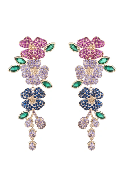 Eye Candy Los Angeles Bloom Cz Floral Drop Earrings In Multicolor