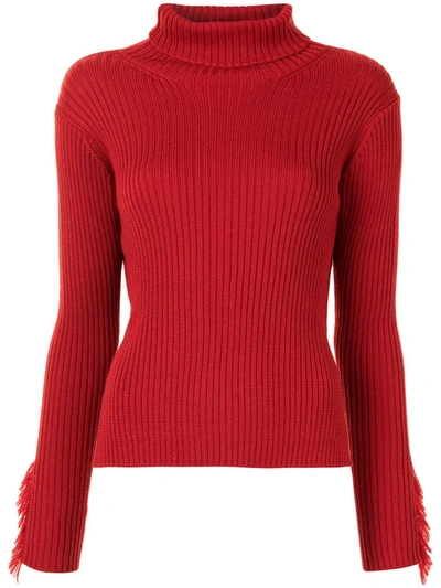 Y's Fringed Ribbed Jumper In Red