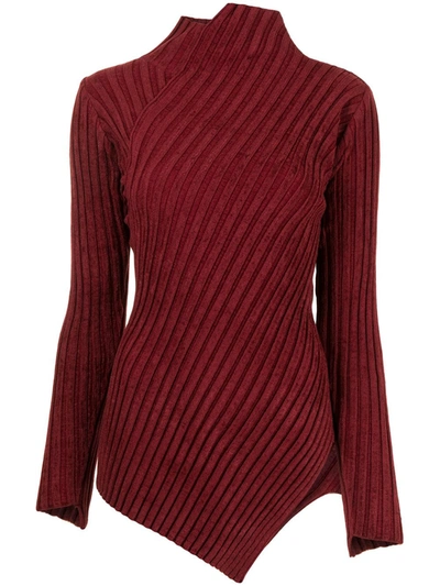Y's Asymmetric Hem Rib Knit Jumper In Red