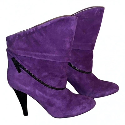 Pre-owned Versace Vegan Leather Boots In Purple