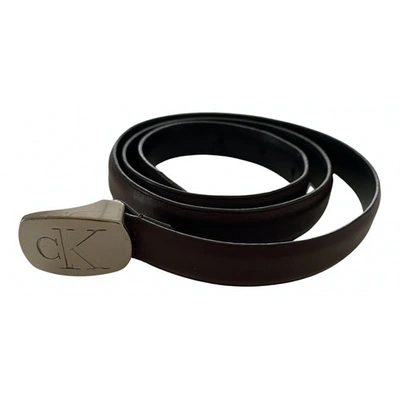 Pre-owned Calvin Klein Leather Belt In Burgundy