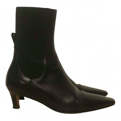 Pre-owned Totême Mid Heel Leather Ankle Boots In Black