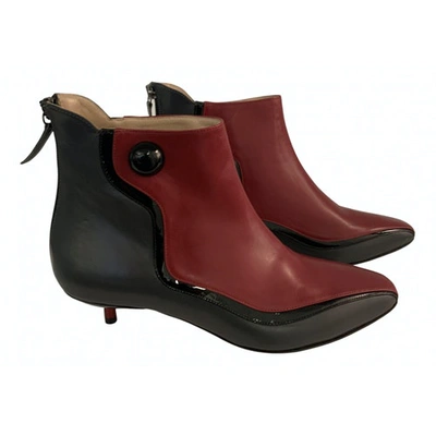 Pre-owned Burak Uyan Leather Ankle Boots In Red