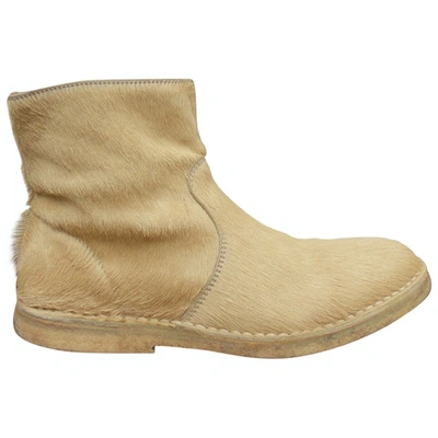 Pre-owned Apc Pony-style Calfskin Ankle Boots In Beige
