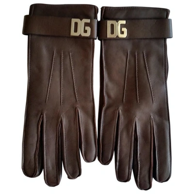 Pre-owned Dolce & Gabbana Leather Gloves In Brown