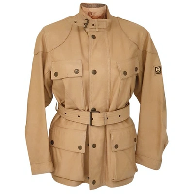 Pre-owned Barbour Leather Caban In Beige