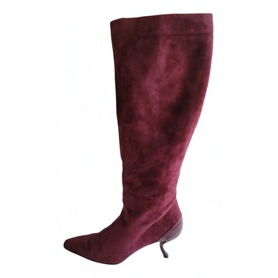 Pre-owned Roger Vivier Boots In Burgundy