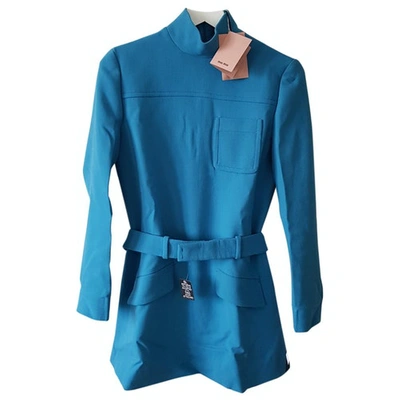 Pre-owned Miu Miu Wool Mini Dress In Blue