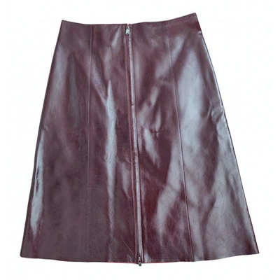 Pre-owned Reiss Leather Mid-length Skirt In Burgundy