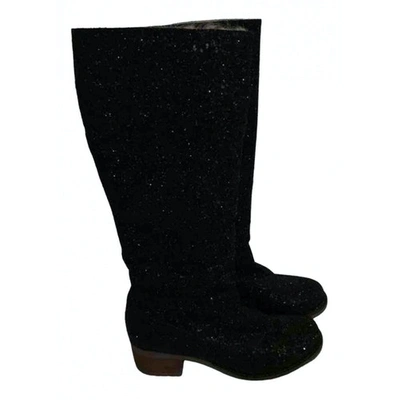 Pre-owned Manoush Glitter Boots In Black