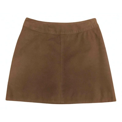 Pre-owned Emporio Armani Vegan Leather Mini Skirt In Beige
