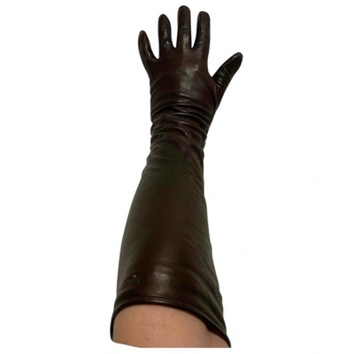 Pre-owned Prada Leather Long Gloves In Brown