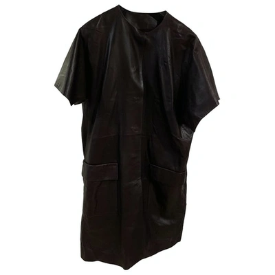 Pre-owned Dior Leather Mid-length Dress In Brown