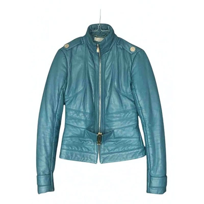 Pre-owned Versace Leather Jacket In Turquoise