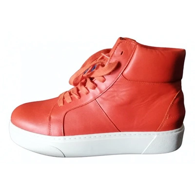Pre-owned Tommy Hilfiger Leather Trainers In Orange