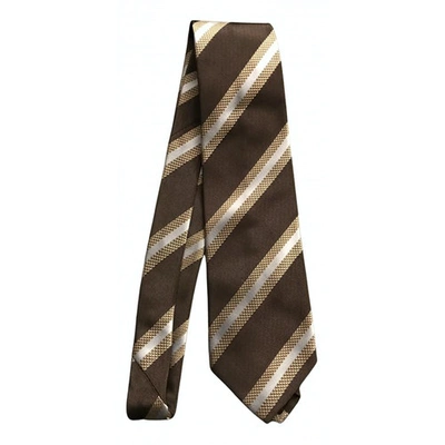 Pre-owned St Dupont Silk Tie In Brown