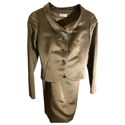 Pre-owned Balmain Silk Skirt Suit In Khaki