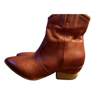 Pre-owned As98 Leather Western Boots In Burgundy