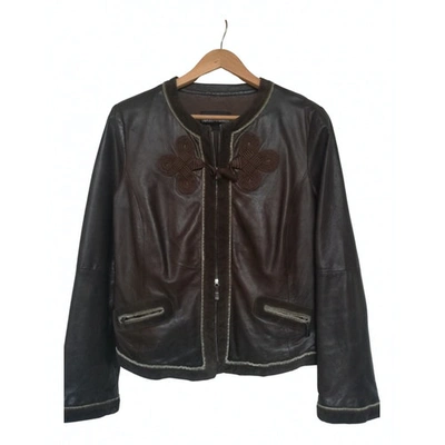 Pre-owned Emporio Armani Leather Biker Jacket In Brown