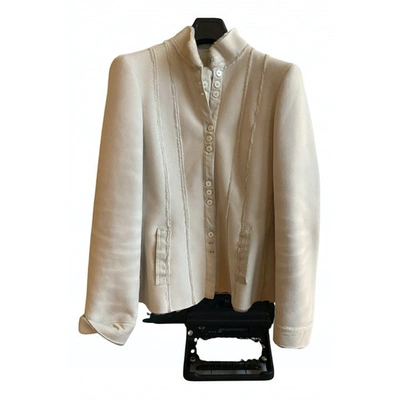 Pre-owned Emporio Armani Faux Fur Biker Jacket In White