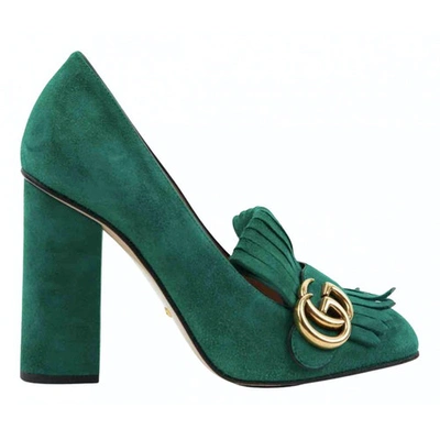 Pre-owned Gucci Marmont Green Suede Heels