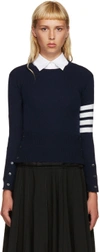 Thom Browne Classic Cashmere Pullover With 4-bar Stripes In Blue